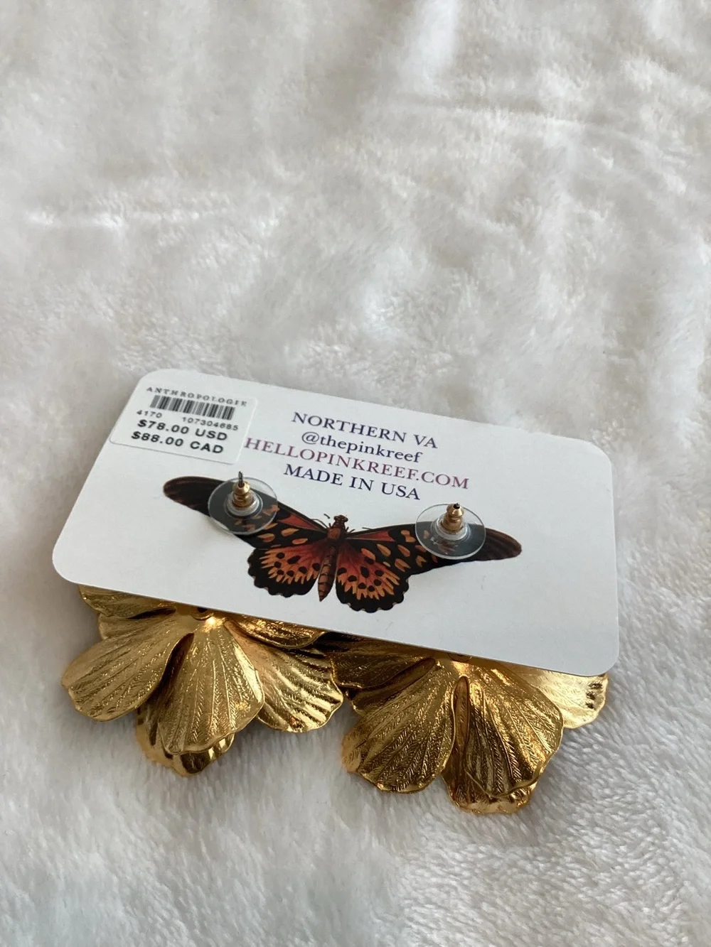 Anthropologie The Pink Reef Handpainted Earrings New Sapphire Blue